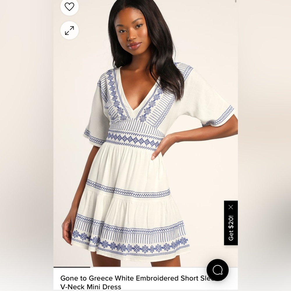 NWT Lulus Gone to Greece White Embroidered Short Sleeve V-Neck Mini Dress XS - Picture 3 of 3